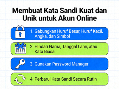 Ilustrasi grafis tentang membuat kata sandi yang kuat dan unik untuk akun online