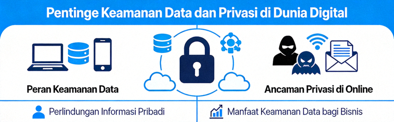 Ilustrasi infografis tentang pentingnya keamanan data dan privasi di dunia digital