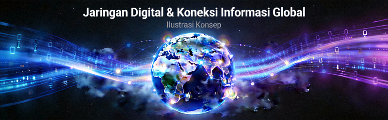 Ilustrasi konsep jaringan digital dan koneksi informasi global