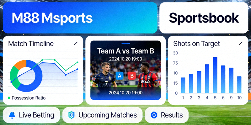 Tampilan antarmuka M88 Msports dan Sportsbook dengan grafik statistik pertandingan