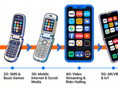 Ilustrasi perkembangan teknologi seluler dan aplikasi di smartphone