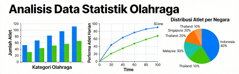 Ilustrasi grafis analisis data statistik olahraga dengan chart dan diagram